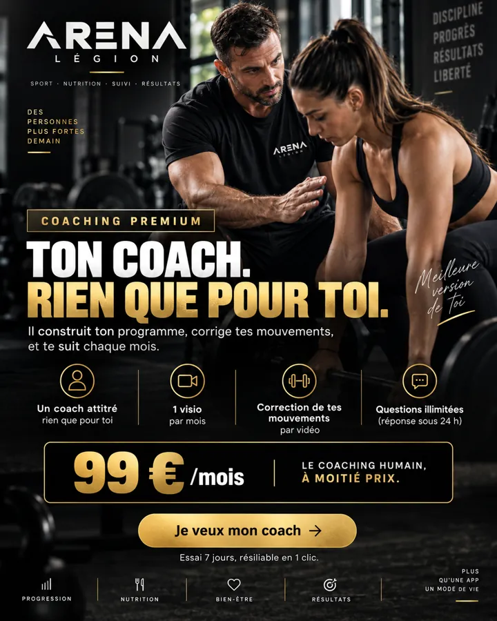 Affiche ARENA Légion Coaching Premium : ton coach, rien que pour toi — 99 € par mois